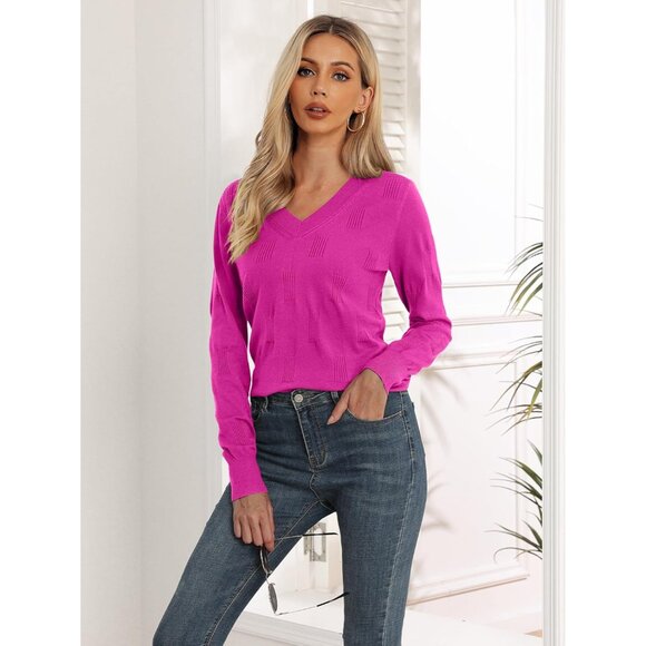 Women V Neck Long Sleeve Sweater Knit Casual Pullover Top XL - Picture 2 of 3